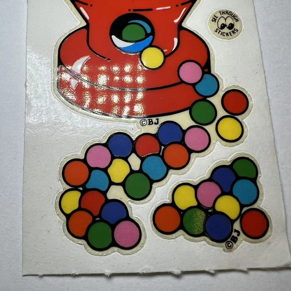 3 Vintage 80’s BJ Decal Specialties Clear Sticker Strip Gumball Machine